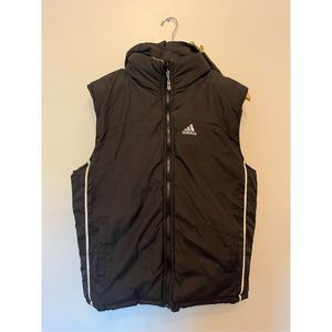 Adidas Reservable Black/Tan Puffer Vest Zipped Attached Hood Size L Climate